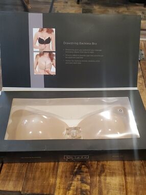 Drawstring Backless Adhesive Bra - Nude